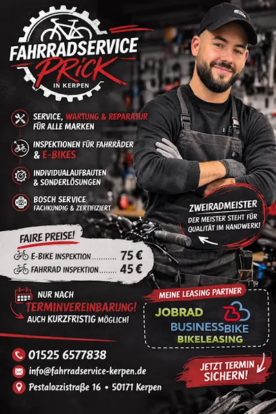 Fahrradservice Prick in Kerpen - kurzfristige Termine nach Vereinbarung (Telefon, WhatsApp oder E-Mail)
